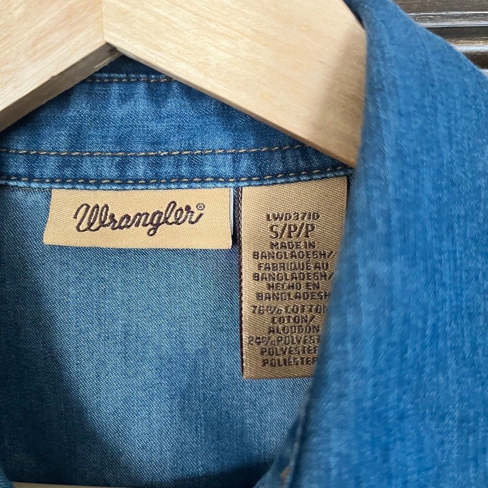 WRANGLER Denim Dress Womens S Pearl Snaps Western Cowgirl Rodeo Season No Belt - Picture 4 of 9